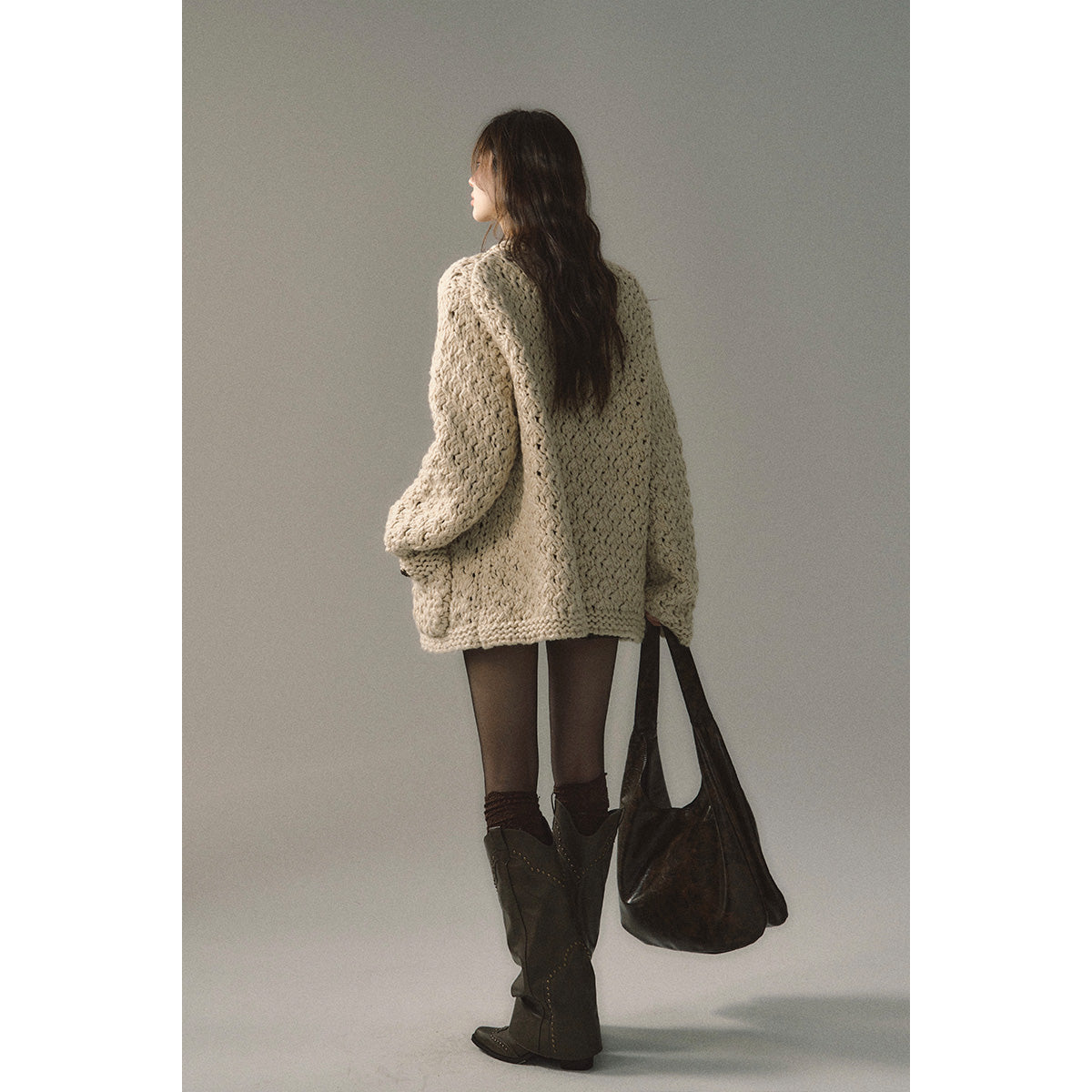 Metallic Knit Cardigan In Oatmeal - chiclara