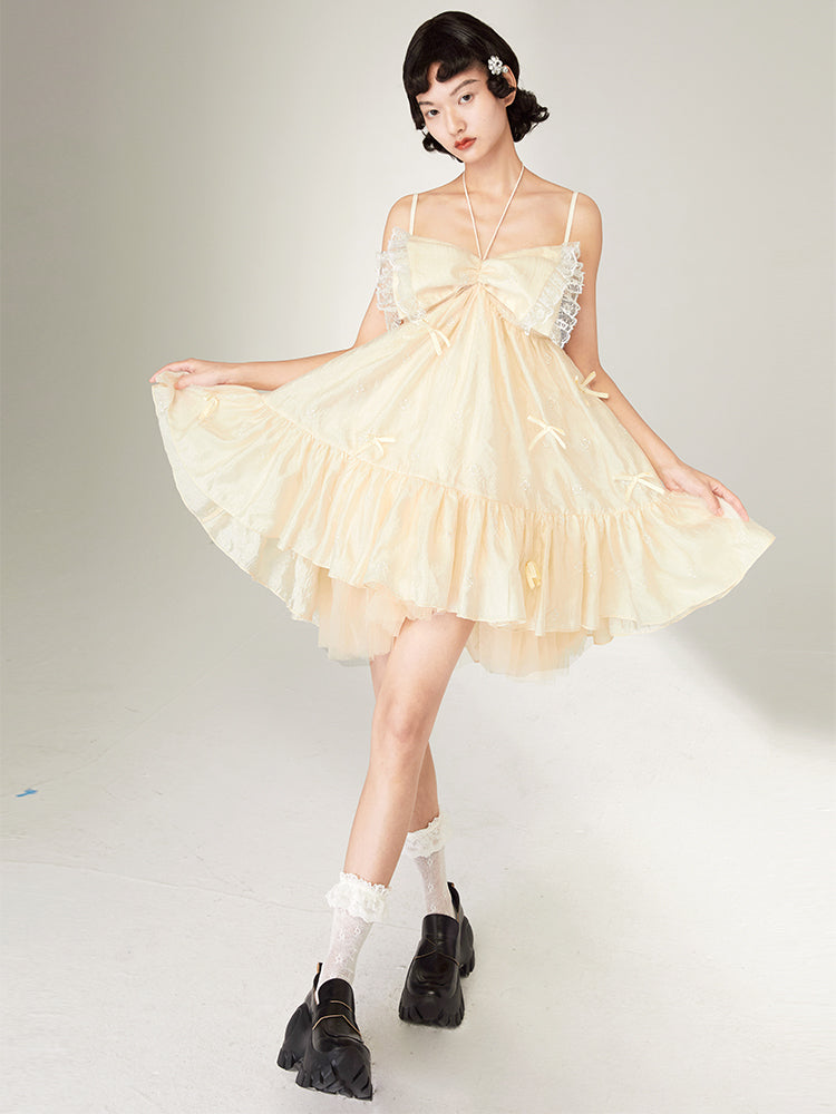 Lace Bow Sling Dress - chiclara