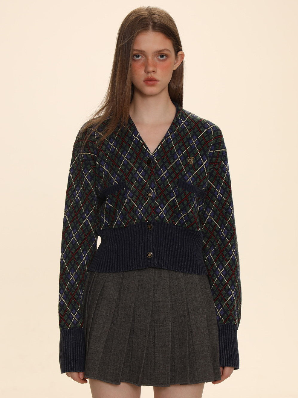 Vintage Argyle Polo-Neck V-Neck Feminine Sweater - chiclara
