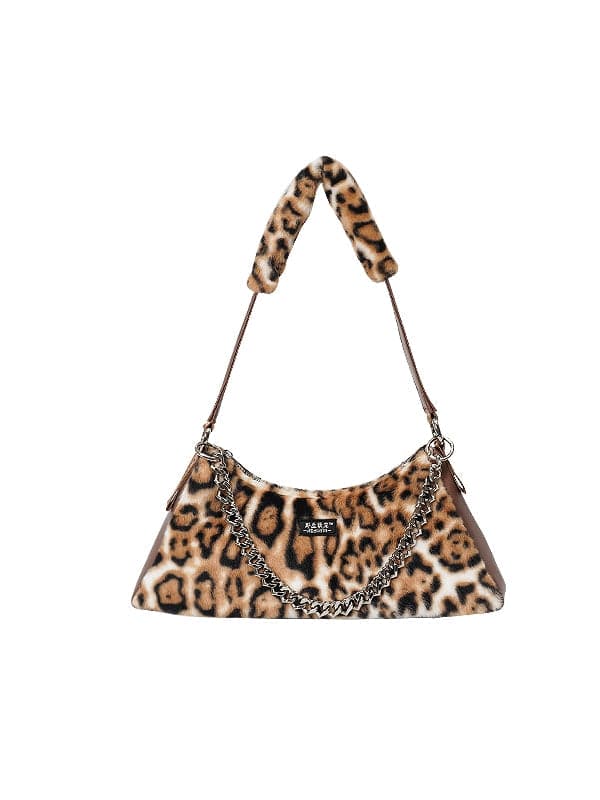 Leopard Print Fur Shoulder Bag - chiclara