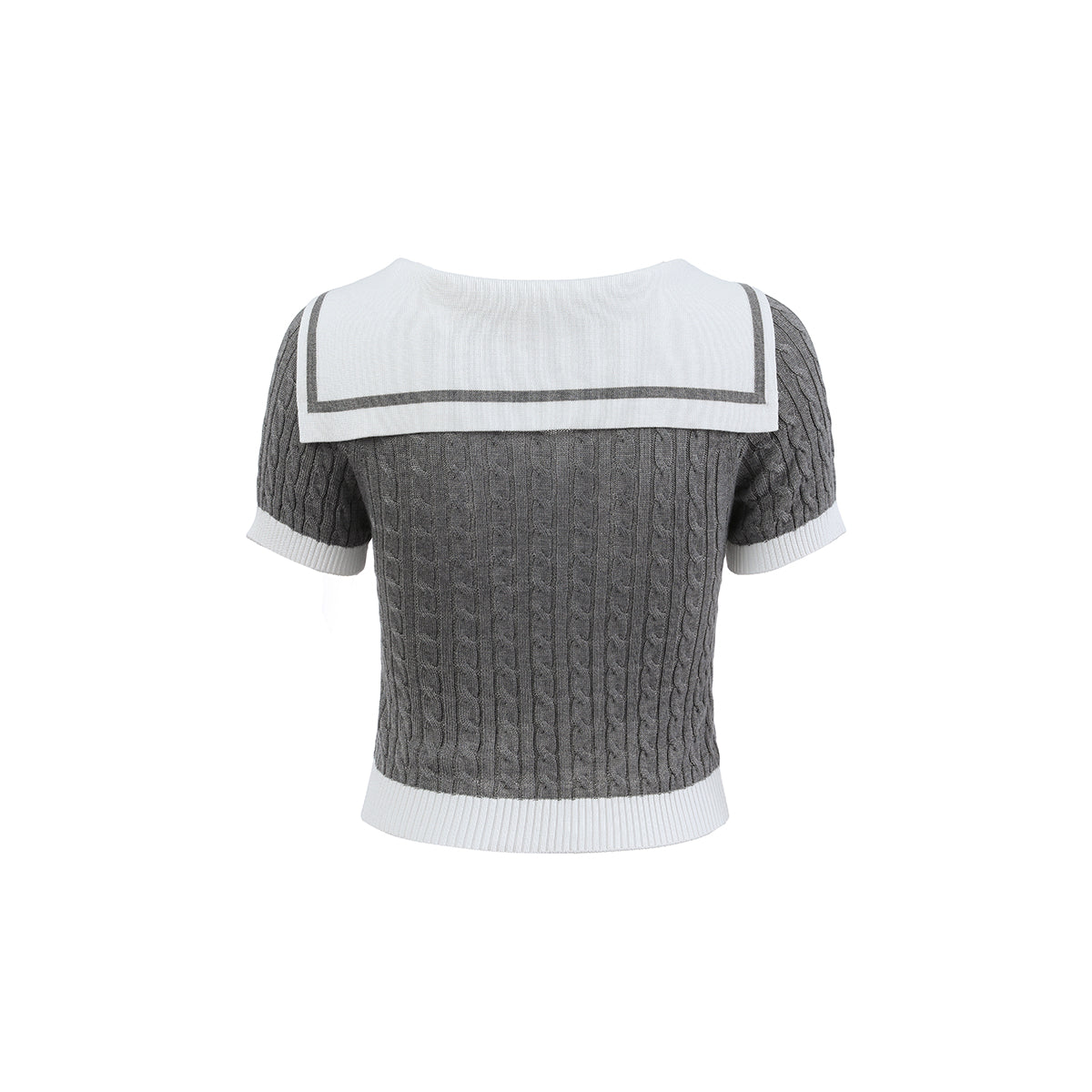 Grey Knit Crop Top With Embroidered Sailor Collar - chiclara