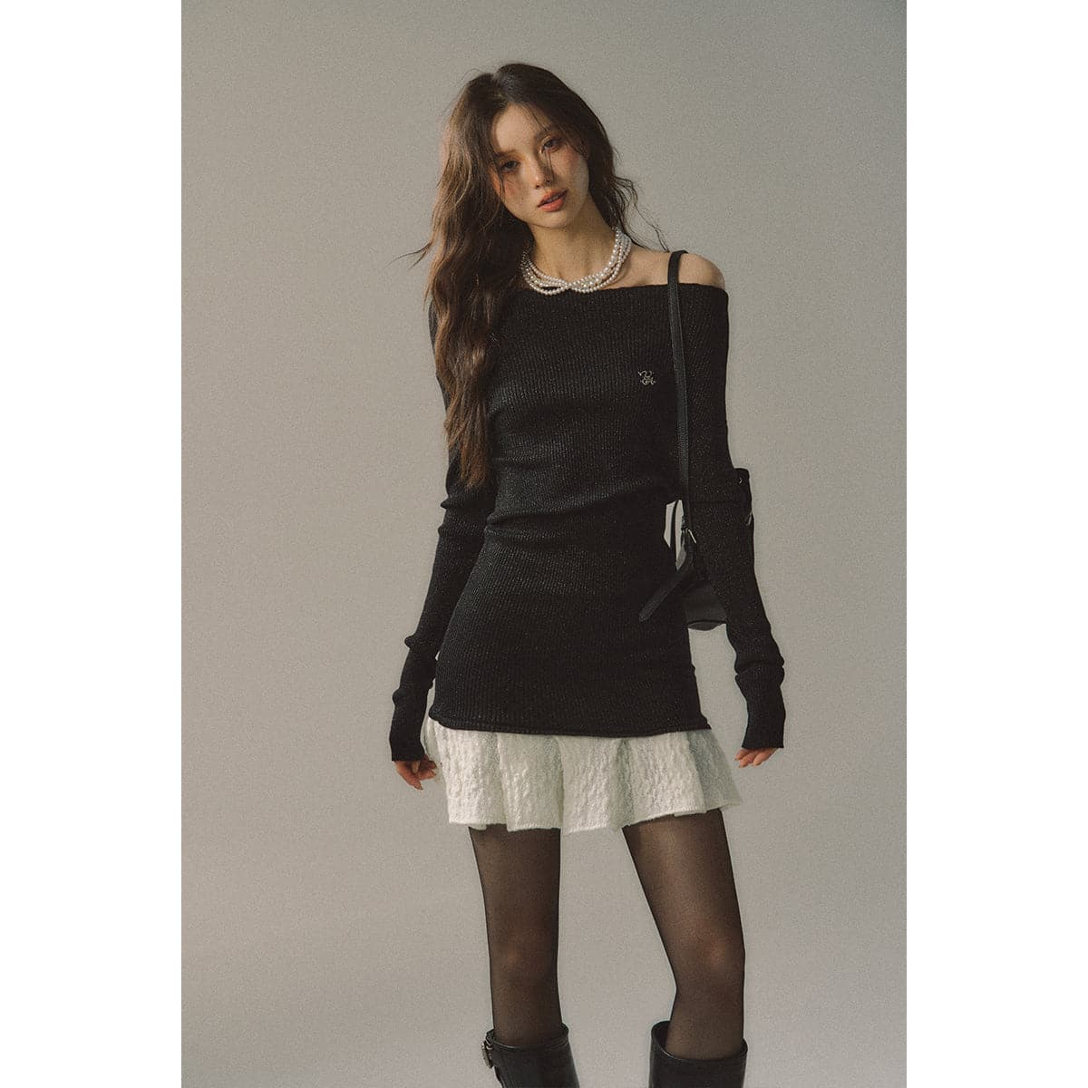 Black Color Blocked Knit Patchwork Dress - chiclara