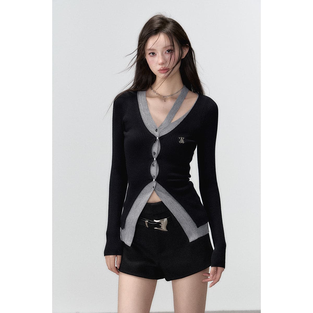 Elegant Black Knit Long Cardigan With Hollow Out Design - chiclara