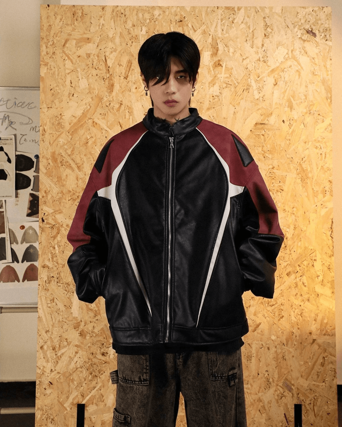 Urban Colorblock Faux Leather Jacket - chiclara
