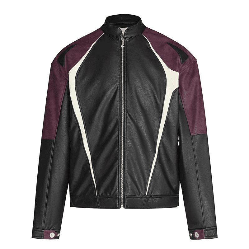 Urban Colorblock Faux Leather Jacket - chiclara