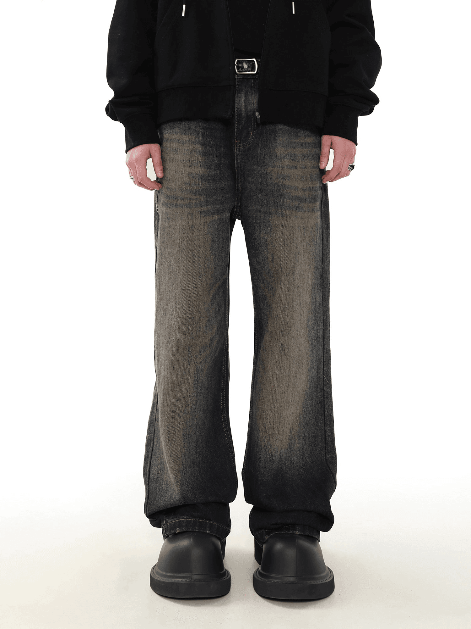 Damaged Rugged Straight Wide Leg Jeans - chiclara