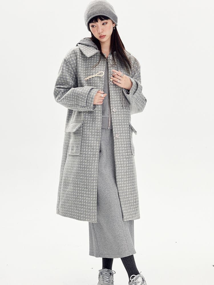 Checked Tassel Long Coat - chiclara