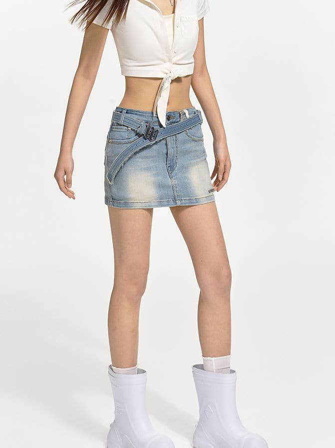 Mcro-Mini Denim Casual Faded Skirt - chiclara