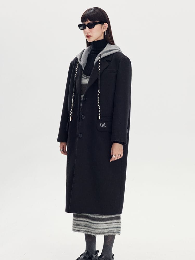 Long Casual Bi-Color Hooded Coat - chiclara