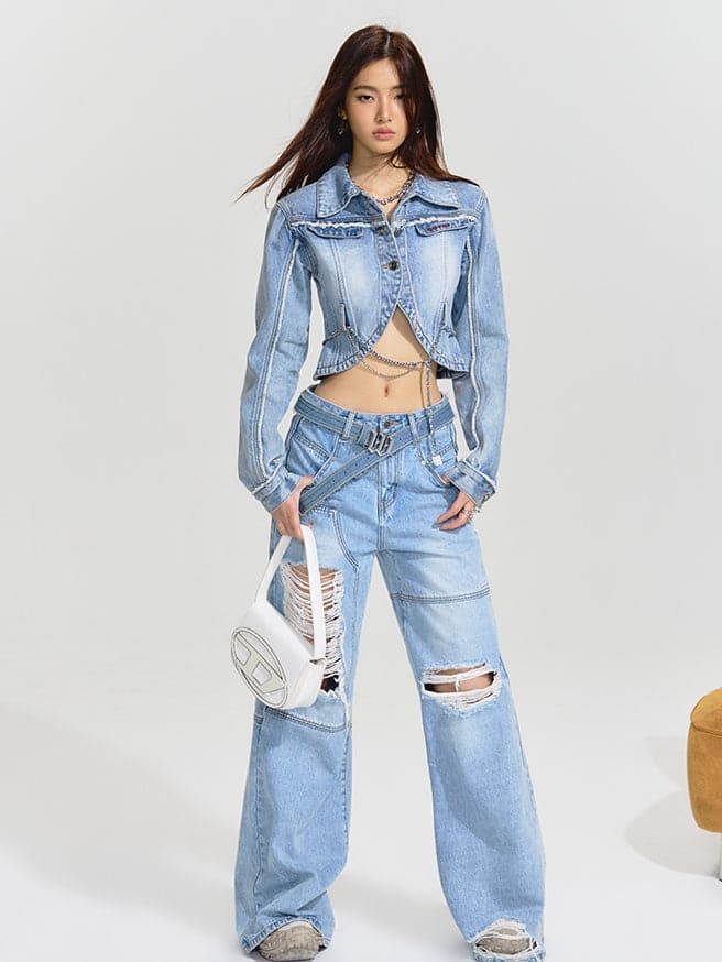 Cropped Casual Handsome Denim-Tops - chiclara