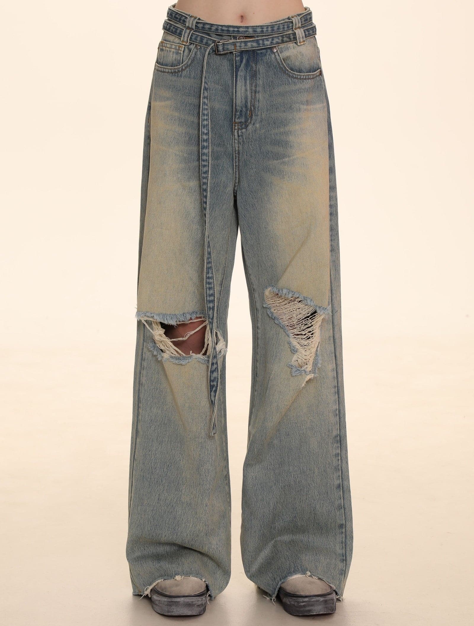 Distressed Denim Wide-Leg Cut-Off Jeans - chiclara