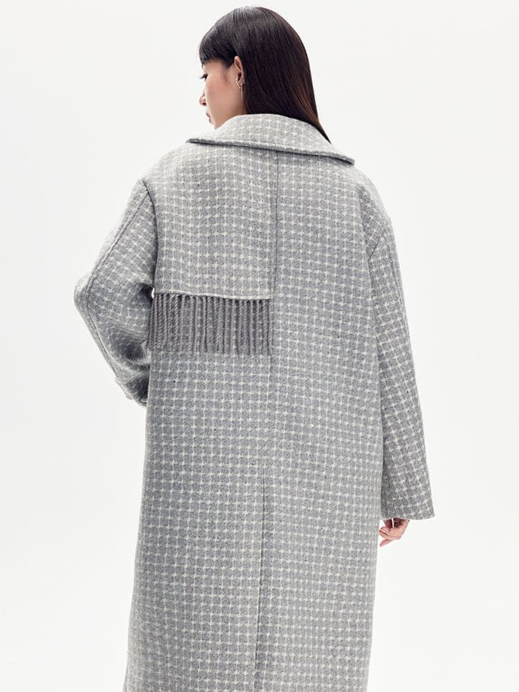 Checked Tassel Long Coat - chiclara