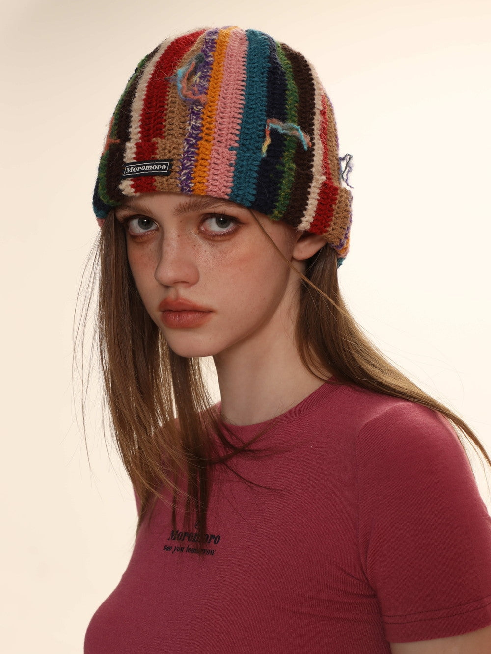 Retro Stripe Knit Colorful Hat - chiclara
