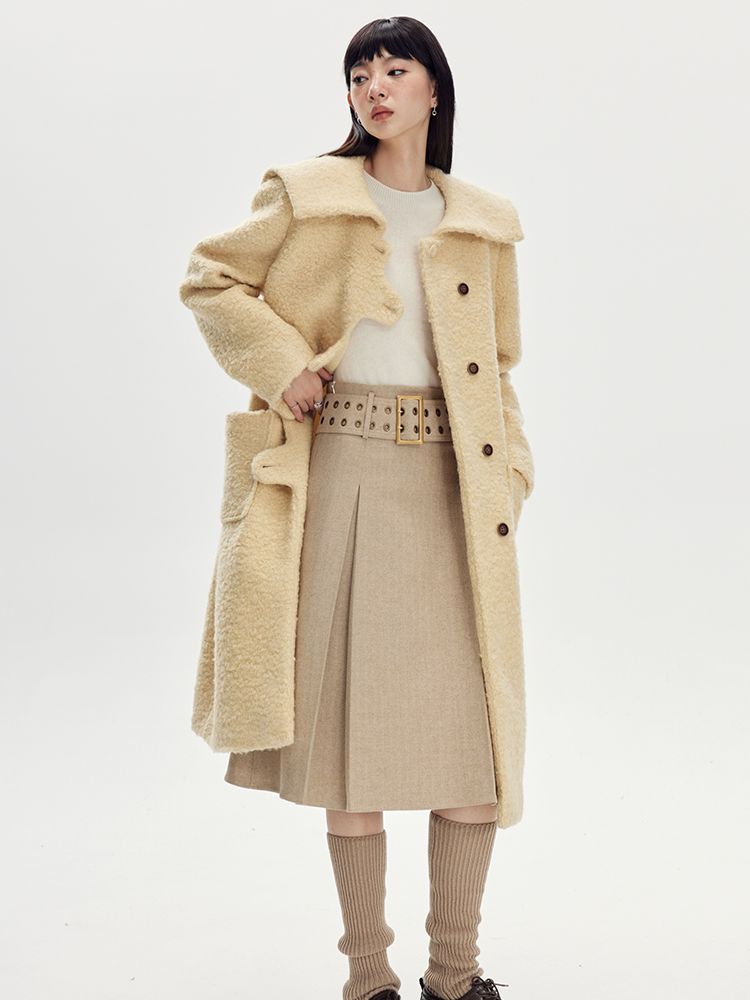 Wool Wave Sailor-Collar Coat - chiclara