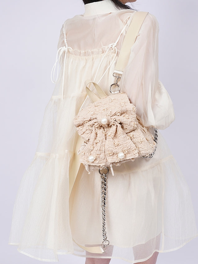 Vintage Feminine Backpack With Pearl Accents - chiclara