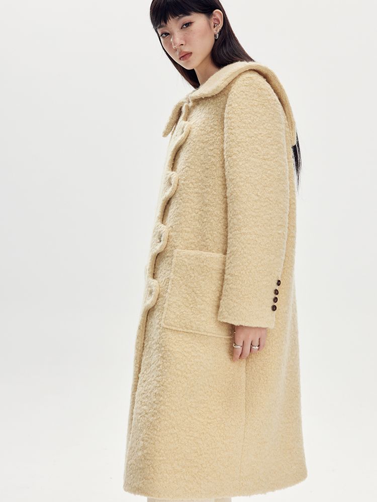 Wool Wave Sailor-Collar Coat - chiclara