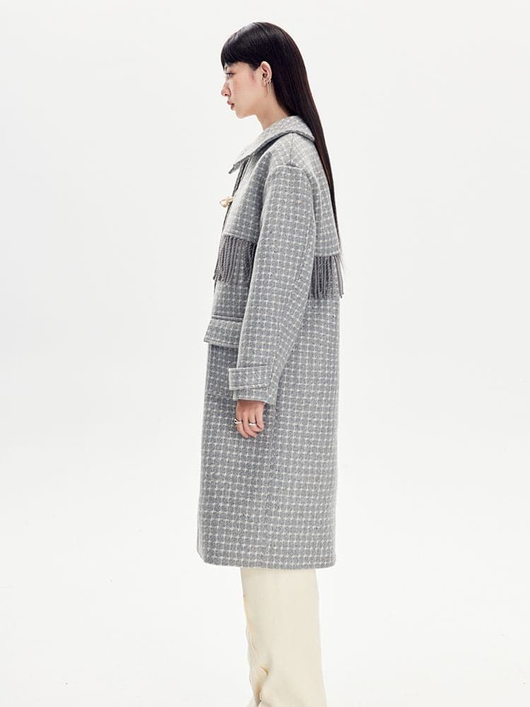 Checked Tassel Long Coat - chiclara