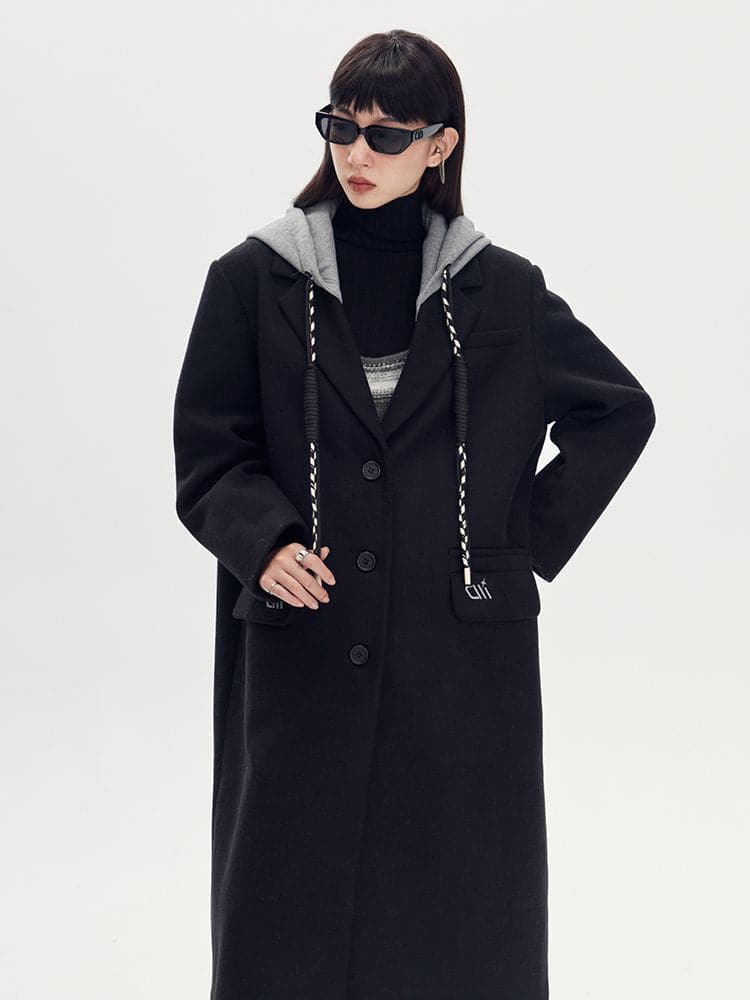 Long Casual Bi-Color Hooded Coat - chiclara