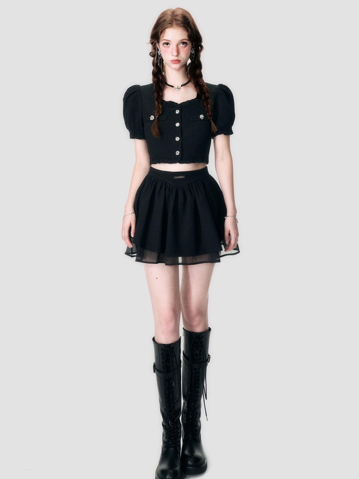 Elegant Lace Chiffon Blouse & Mini-Skirt Set - chiclara