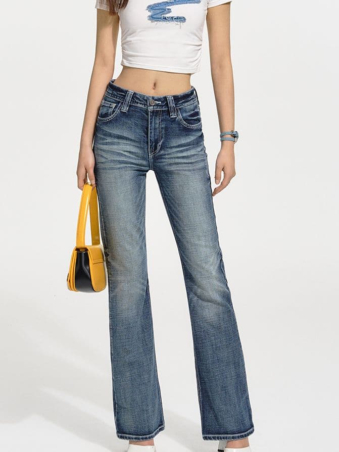 Faded Denim Straight Casual Jeans - chiclara