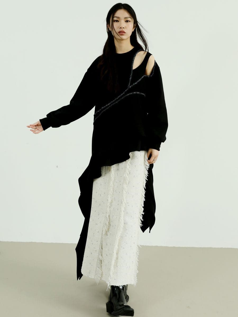 Elegant Tweed Tassel Maxi Skirt - chiclara