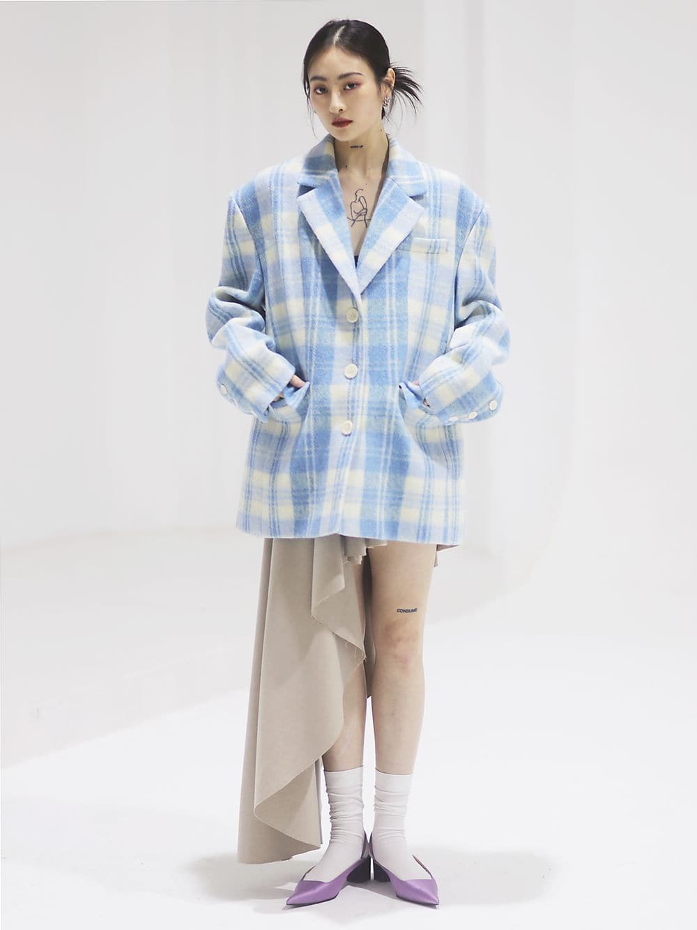 Retro Wool Refreshing Short-Coat - Classic Check Pattern - chiclara