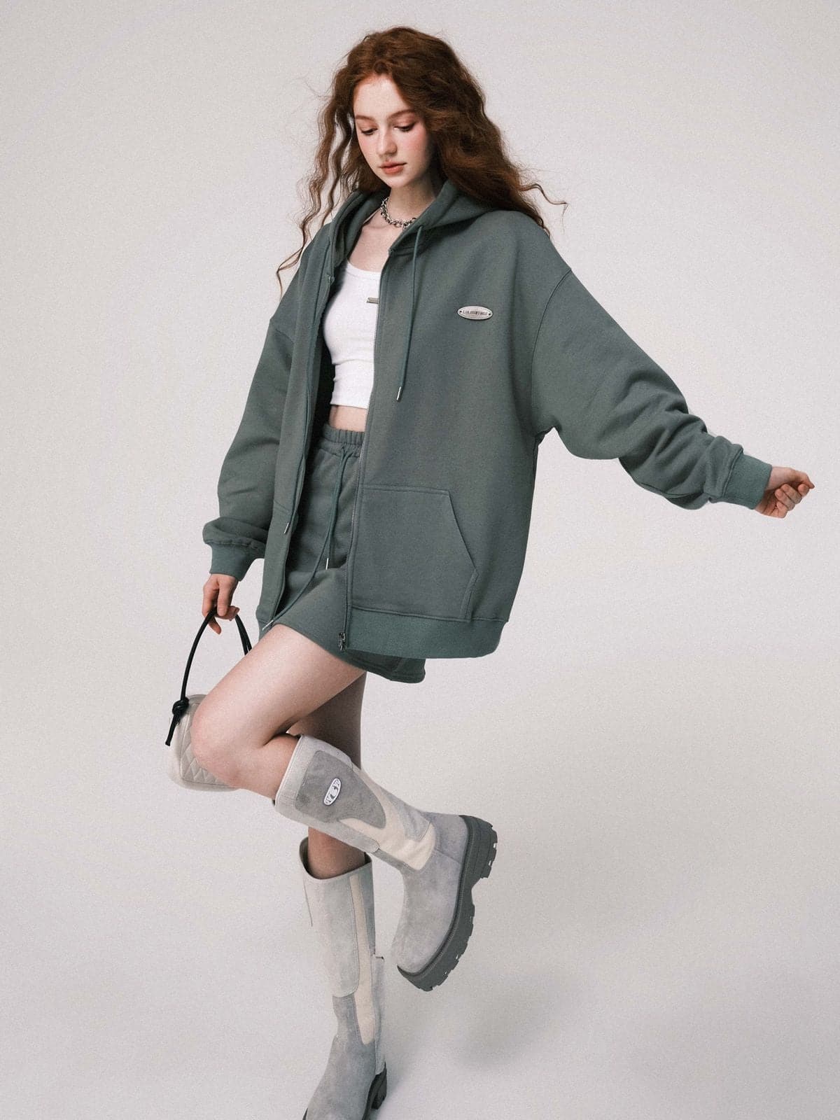 Oversized Hooded Sweat Parka & Skirt Set - chiclara