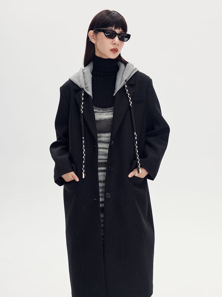 Long Casual Bi-Color Hooded Coat - chiclara