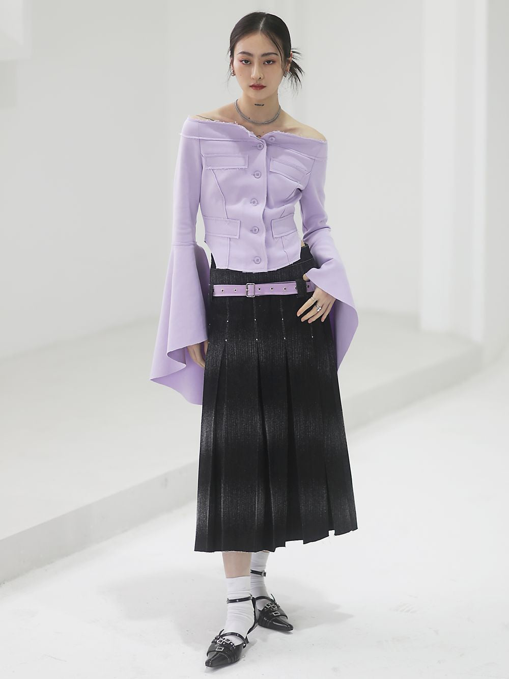 Vintage Denim Pleated Maxi Skirt - chiclara