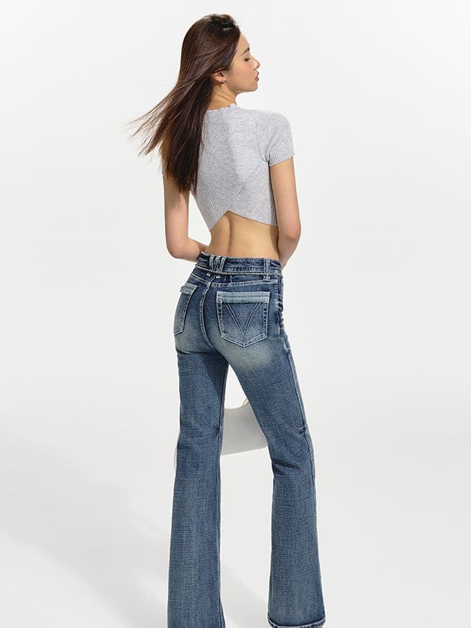 Faded Denim Straight Casual Jeans - chiclara