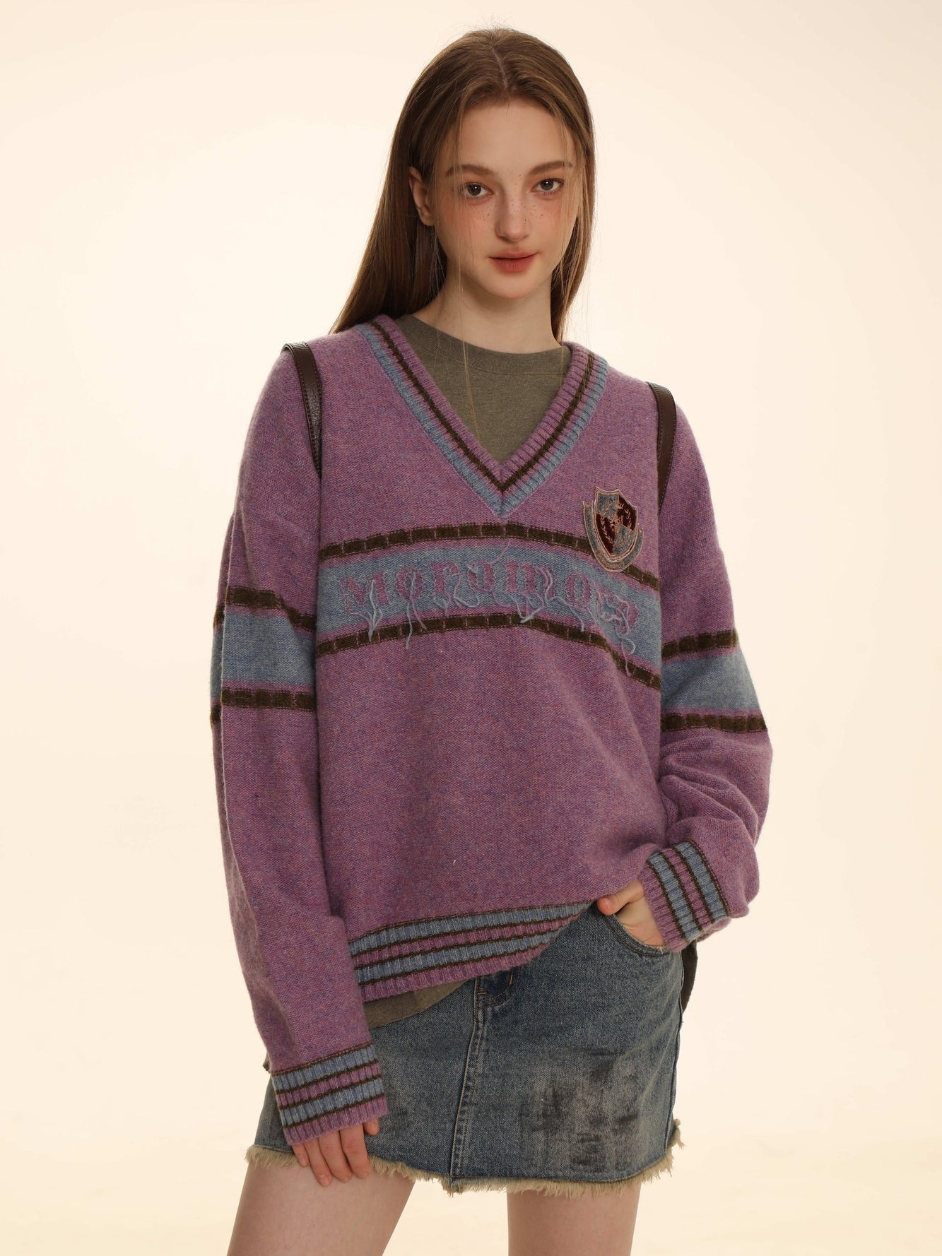 Retro Border Knit V-Neck Sweater - chiclara