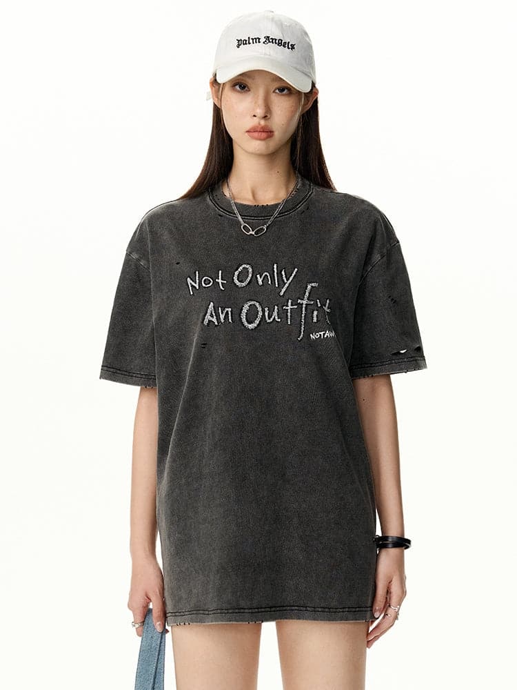 Embroidery Oversize Casual T-Shirt - chiclara