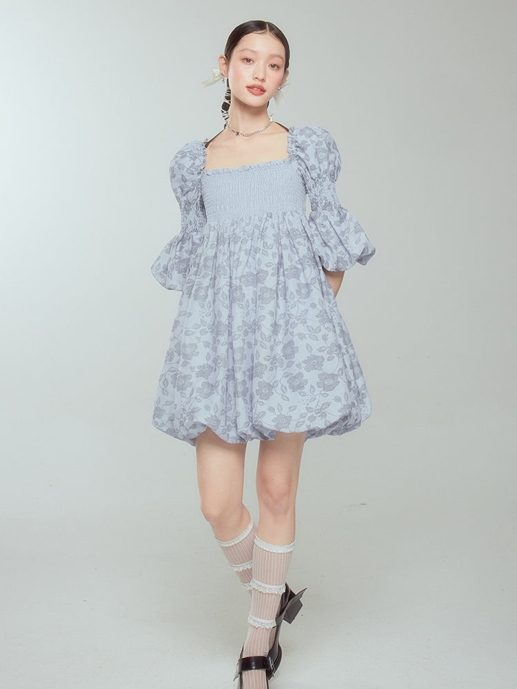 Retro Princess Puff-Sleeve Balloon Flower Dress - chiclara