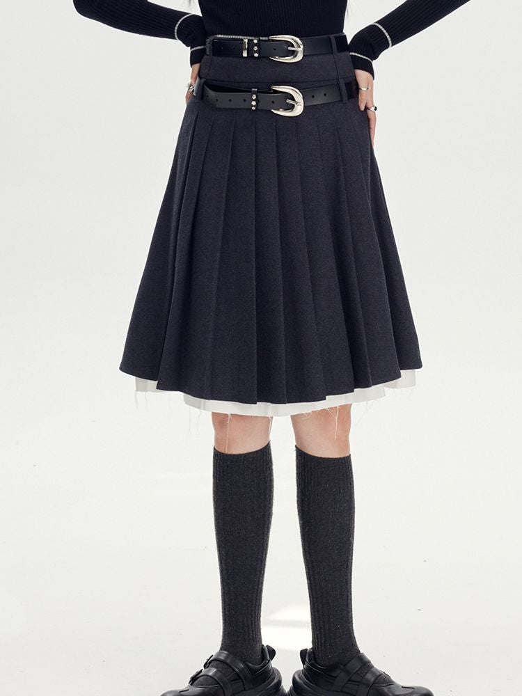 Pleated Layered Midi Skirt - chiclara