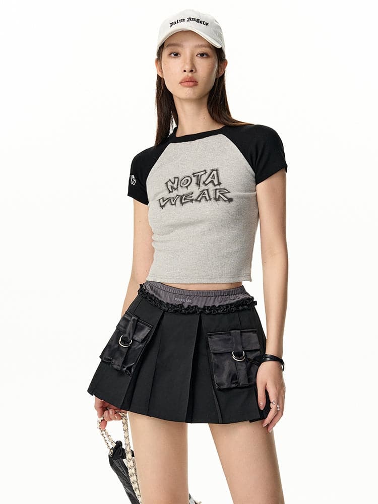 Contrast Casual Cropped Tight T-Shirt - chiclara