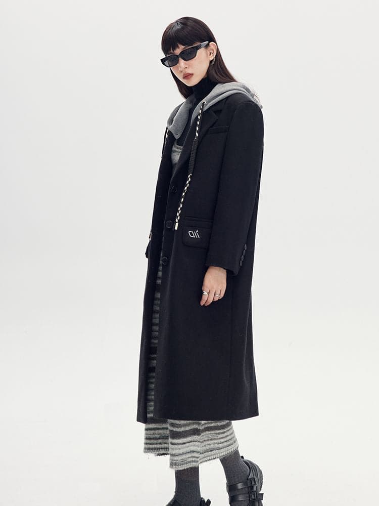 Long Casual Bi-Color Hooded Coat - chiclara