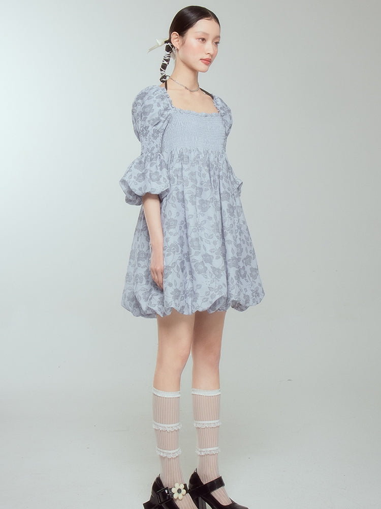 Retro Princess Puff-Sleeve Balloon Flower Dress - chiclara