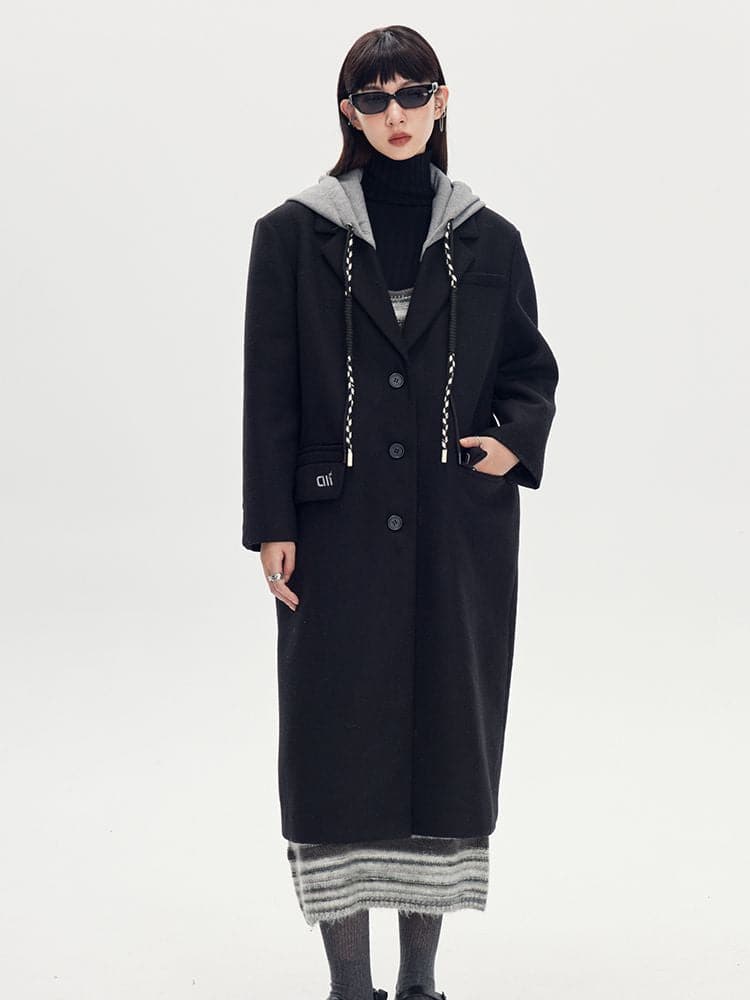 Long Casual Bi-Color Hooded Coat - chiclara