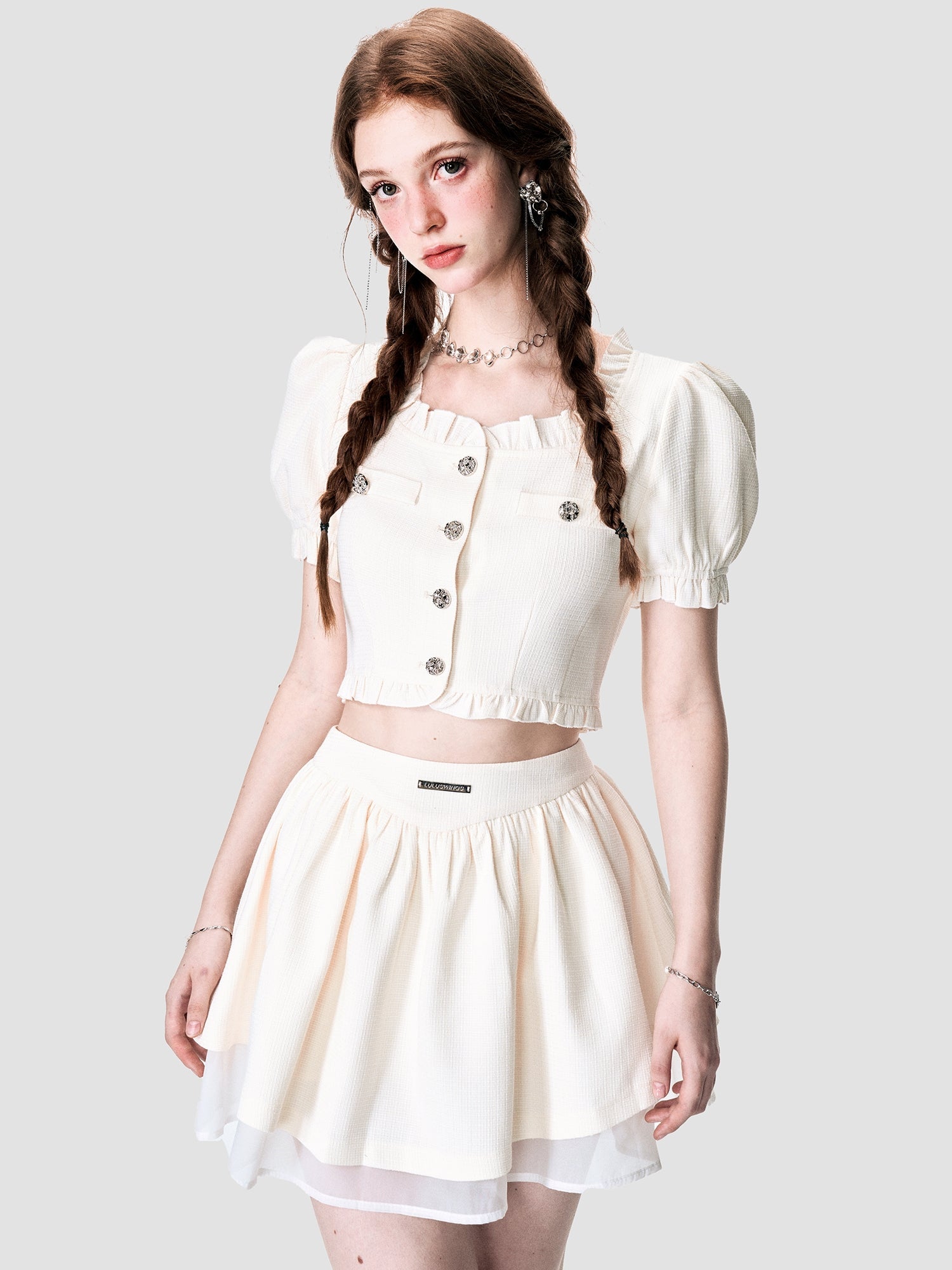 Elegant Lace Chiffon Blouse & Mini-Skirt Set - chiclara