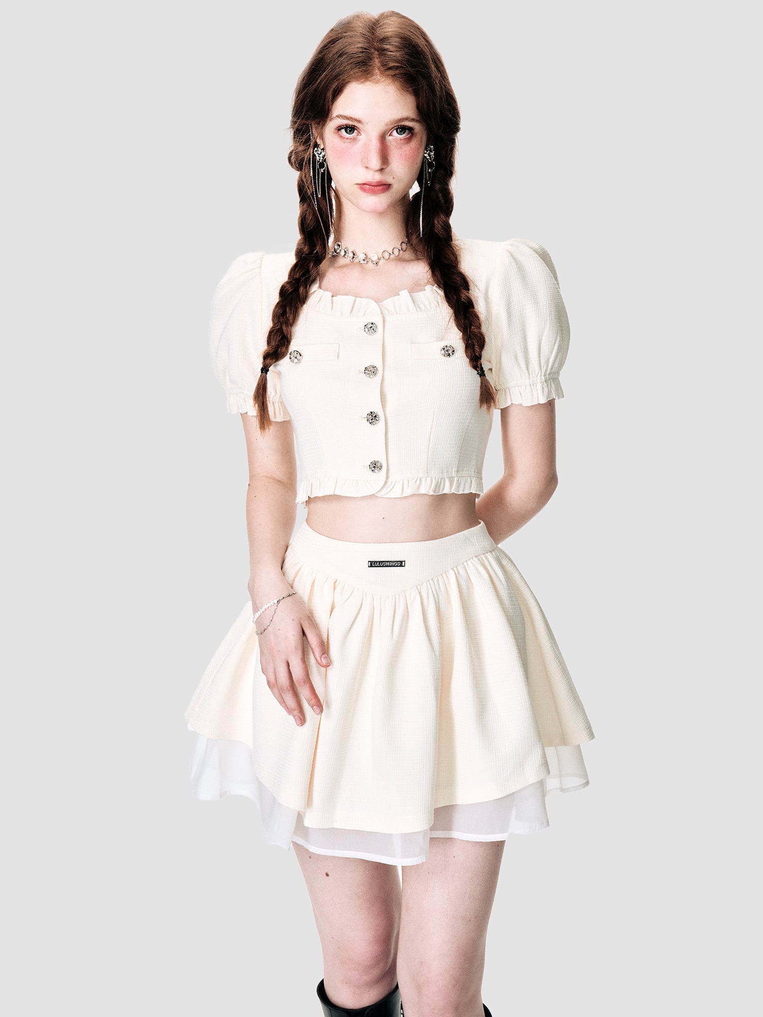 Elegant Lace Chiffon Blouse & Mini-Skirt Set - chiclara