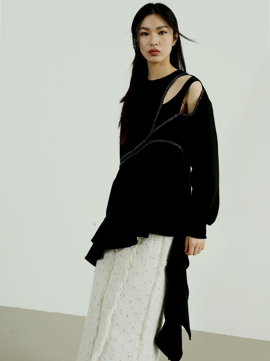 Asymmetrical Shoulder-Cut Knit Sweater - chiclara
