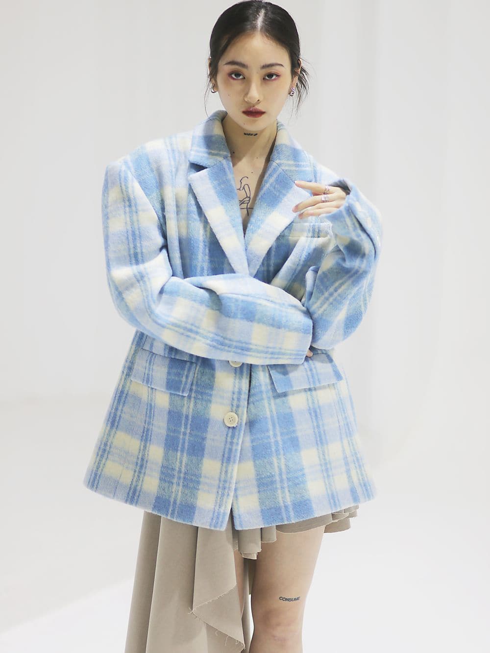 Retro Wool Refreshing Short-Coat - Classic Check Pattern - chiclara