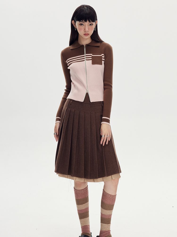 Pleated Layered Midi Skirt - chiclara