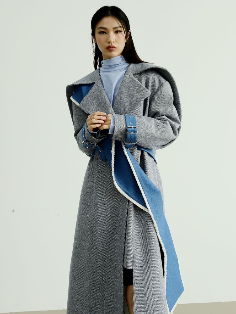 Elegant Bi-Color Long Coat - chiclara