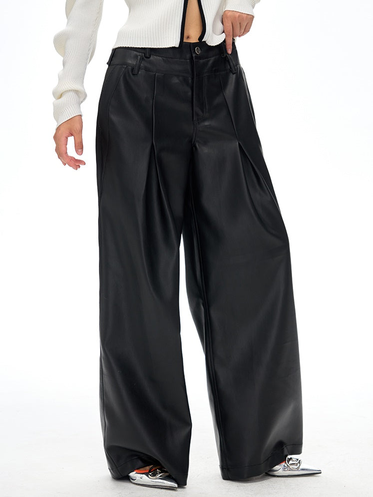 Pu Leather Loose Wide-Leg Casual Pants - chiclara