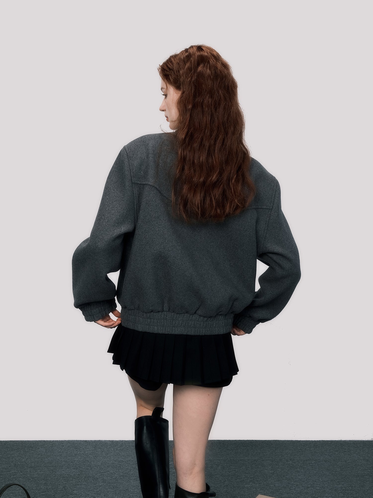 Wool Blend Short Jacket With Zip-Up Closure - chiclara