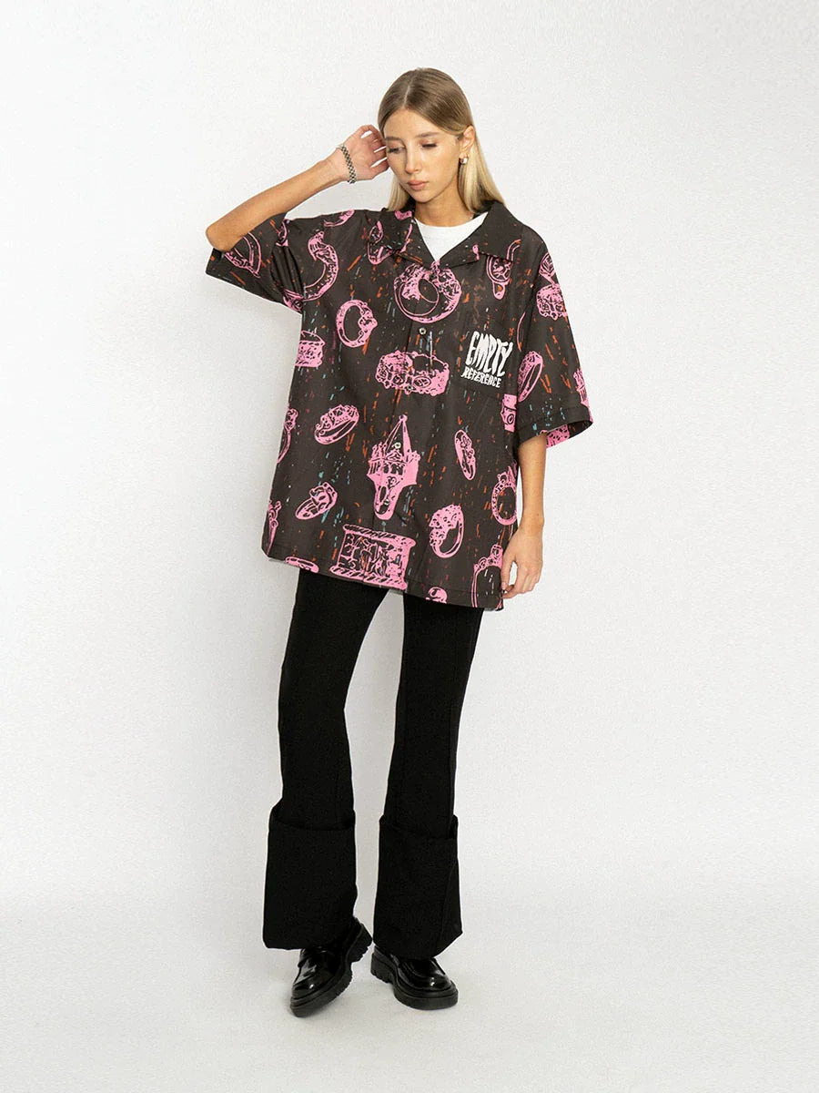 Jewelry Patterned Short Sleeve Shirt - chiclara