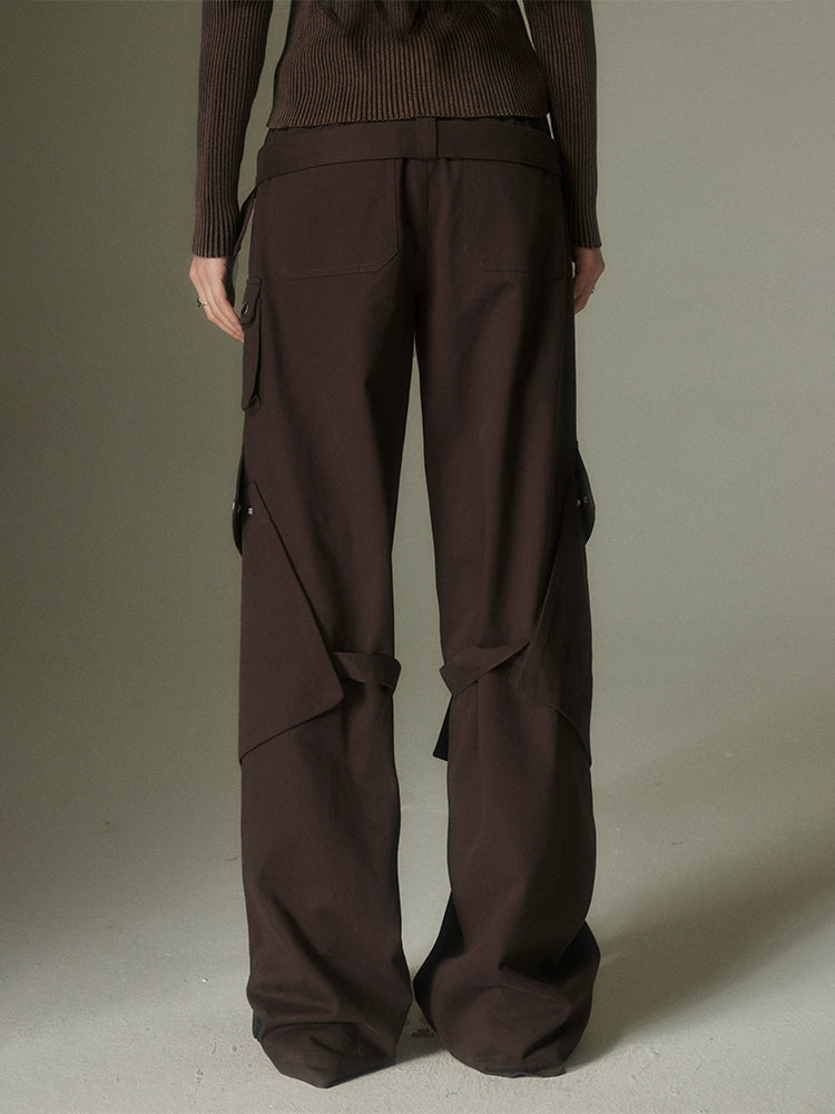 Wide Leg Double Belted Straight Fit Trousers - chiclara