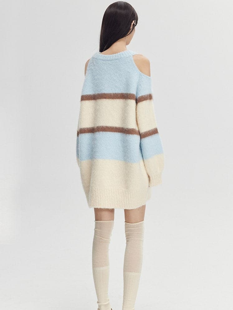 Striped Off-Shoulder Sweater - chiclara