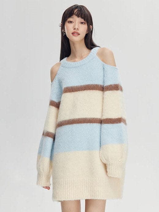Striped Off-Shoulder Sweater - chiclara